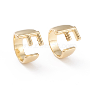 Brass Cuff Rings, Open Rings, Long-Lasting Plated, Real 18K Gold Plated, Letter.F, Size 6, 17mm(RJEW-L097-06F)