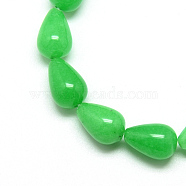 Natural White Jade Beads Strands, Dyed, teardrop, Spring Green, 14~15x10mm, Hole: 1.5mm, about 28pcs/strand, 15.75 inch(G-T004-09)