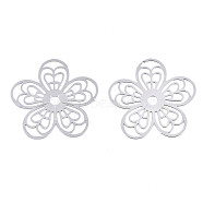 304 Stainless Steel Filigree Pendants, Etched Metal Embellishments, Flower, Stainless Steel Color, 18x19x0.3mm(STAS-R102-01P)