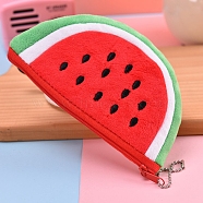 Fruit Pattern Plush Wallet Pocket, Coin Purse with Zipper, Mini Pouch Purse, Watermelon Pattern, 14x9x1cm(KEYC-PW0008-006C)