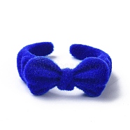 Bowknot Flocky Cuff Rings, Alloy Open Ring, Blue, US Size 6 3/4(17.1mm)(RJEW-G117-03B)