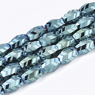 Electroplate Glass Beads Strands, Frosted, Faceted, Barrel, Dark Cyan, 7.5x7.5x11mm, Hole: 1.2mm, about 60pcs/strand, 25.9 inch(EGLA-T018-02-B01)
