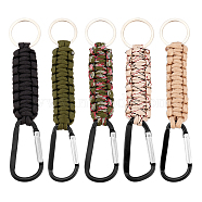 5Pcs 5 Colors Aluminum Rock Climbing Carabiners, Key Clasps, with Stainless Steel Split Key Rings and Nylon Cord, Mixed Color, 14.8-15.5cm, 1pc/color(KEYC-AR0001-10)