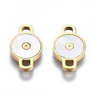 304 Stainless Steel Links Connectors, with Shell, Flat Round, Real 14K Gold Plated, 12.5x7.5x1.5mm, Hole: 1.5x1.5mm(STAS-S116-327G)