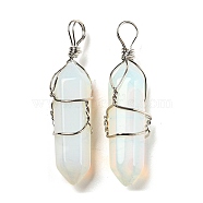 Opalite Double Terminal Pointed Pendants, Faceted Bullet Charms with Platinum Plated Iron Wire Wrapped, 42~46x10x13mm, Hole: 6~7x4.5~5.5mm(G-H308-05P-05)