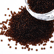 15/0 Transparent Czech Glass Seed Beads, Round, Coffee, 1.5x1mm, Hole: 0.5mm, about 500g/bag(SEED-N004-004-21)
