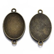 Tibetan Style Oval Alloy Cabochon Connector Settings, Cadmium Free & Nickel Free & Lead Free, Antique Bronze, Tray: 25x18mm, 34x20.5x2mm, Hole: 2mm(X-TIBE-Q038-002B-AB-NR)