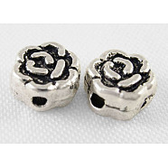 Tibetan Style Alloy Beads, Cadmium Free & Lead Free, Flower, Antique Silver Color, about 5.5mm in diameter, 3mm thick, hole: 1mm(X-LF0293Y)