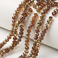 Electroplate Transparent Glass Beads Strands, Half Golden Plated, Faceted, Rondelle, Chocolate, 4x3mm, Hole: 0.4mm, about 123~127pcs/strand, 16.5~16.9 inch(42~43cm)(EGLA-A034-T4mm-O12)