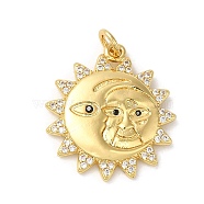 Sun & Moon Rack Plating Brass Micro Pave Clear Cubic Zirconia Pendants, with Jump Ring, Long-Lasting Plated, Lead Free & Cadmium Free, Real 18K Gold Plated, 21.5x19.5x2.5mm, Hole: 3mm(KK-K377-48G)