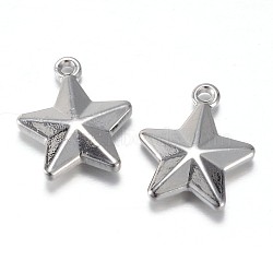 Non-Tarnish 201 Stainless Steel Charms, Star, Stainless Steel Color, 15x13x3.5mm, Hole: 1.5mm(X-STAS-G081-09P)