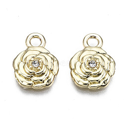 Rack Plating Alloy Charms,  with Crystal Rhinestone, Cadmium Free & Lead Free, Flower, Light Gold, 14x10x3mm, Hole: 2mm(PALLOY-T077-99A-LG-RS)