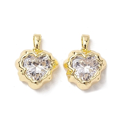 Valentine's Day Brass Micro Pave Clear Cubic Zirconia Pendants, Heart Charms, Real 18K Gold Plated, 14x15x6.5mm, Hole: 5x2.8mm(KK-K360-22G)