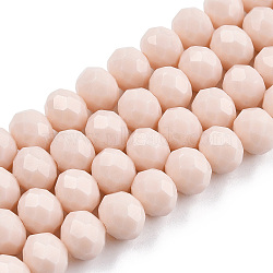Opaque Solid Color Glass Beads Strands, Faceted, Rondelle, PeachPuff, 10x8mm, Hole: 1mm, about 65~66pcs/strand, 20.8~21.2 inch(53~54cm)(X-EGLA-A034-P10mm-D17)