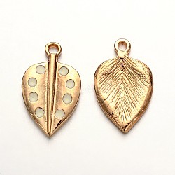 Light Gold Plated Alloy Enamel Leaf Pendants, White, 24x14x2mm, Hole: 2mm(ENAM-J543-05KCG)