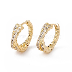 Cubic Zirconia Criss Cross Hoop Earrings, Real 18K Gold Plated Brass Jewelry for Women, Cadmium Free & Nickel Free & Lead Free, Clear, 17.5x18.5x6mm, Pin: 0.9mm(EJEW-B014-07G)