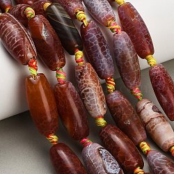 Dyed & Heated Natural Fire Crackle Agate Beads Strands, Rice, Chocolate, 27~31x9~11mm, Hole: 1~1.4mm, about 11pcs/strand, 15.75''~16.54''(40~42cm)(GG-CBAB9C6-A01-01)