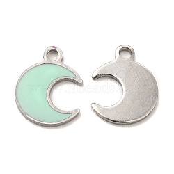 304 Stainless Steel Enamel Pendants, Moon Charm, Stainless Steel Color, 12.5x10x1mm, Hole: 1.6mm(STAS-M308-18P-01)