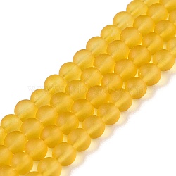 Transparent Glass Bead Strands, Frosted, Round, Goldenrod, 4mm, Hole: 1.1~1.6mm, about 200pcs/strand, 31.4 inch(GLAA-S031-4mm-11)