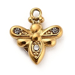 304 Stainless Steel Crystal Rhinestone Pendants, Real 18K Gold Plated, Bees, 11x10x3mm, Hole: 1mm(STAS-P385-05A-D)