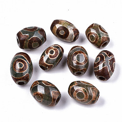 Tibetan Style dZi Beads, Natural Agate Beads, Dyed & Heated, Oval, 3-Eye, 13x11mm, Hole: 1.2~2mm(TDZI-N001-009)