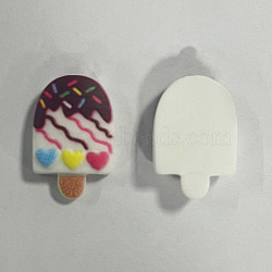Printed Opaque Resin Decoden Cabochons, Imitation Food,  Ice Cream, Heart Pattern, White, 21.5x14x5.5mm, Hole: 2mm(RESI-T055-04F)