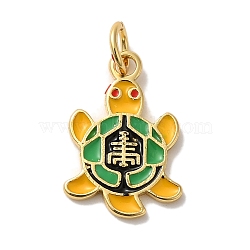 Rack Plating Brass Pendants, with Enamel and Jump Ring, Cadmium Free & Lead Free, Long-Lasting Plated, Turtle Charm, Real 18K Gold Plated, 16.5x11x1mm, Hole: 3mm(KK-U027-26G)