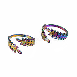 Leaf Cuff Rings, Rainbow Color 304 Stainless Steel Open Rings for Women, US Size 7 3/4(17.9mm)(RJEW-N038-025)