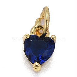 Brass Micro Pave Cubic Zirconia Charms, Long-Lasting Plated, Real 18K Gold Plated, Heart, Medium Blue, 8x5x3.5mm, Hole: 3mm(KK-P192-08-G02)