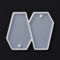 DIY Coffin Pendants Silicone Molds, Resin Casting Molds, For UV Resin, Epoxy Resin Jewelry Making, Halloween Theme, White, 58x49x4mm, Hole: 3mm, Inner Diameter: 46x30mm(X-DIY-D060-15)