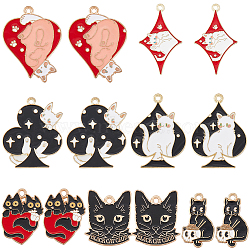 28Pcs 7 Styles Alloy Enamel Pendants, Light Gold, Cat with Mixed Shapes Charm, Mixed Color, 24~36x15~27x1~1.5mm, Hole: 1.8~2mm, 4pcs/style(ENAM-SC0004-78)