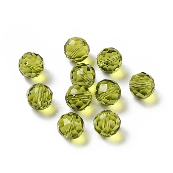 Glass Imitation Austrian Crystal Beads, Faceted, Round, Olive, 10mm, Hole: 1mm