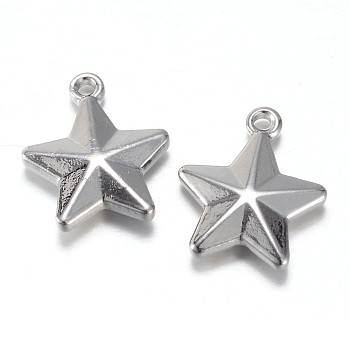 Non-Tarnish 201 Stainless Steel Charms, Star, Stainless Steel Color, 15x13x3.5mm, Hole: 1.5mm