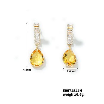 Chic French Style Teardrop Stud Earrings for Women, Golden, 48x14mm