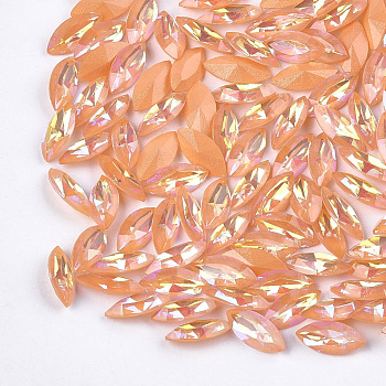 Pointed Back Resin Rhinestone Cabochons, Faceted, Horse Eye, Orange, 15x7x4mm, about 400pcs/bag
