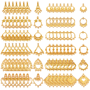 96Pcs 12 Styles Alloy Chandelier Component Links, with Loops, Golden, Mixed Shapes, 30~43x21.5~37mm, 8pcs/style
