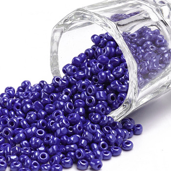 8/0 Glass Seed Beads, Opaque Colors Lustered, Round, Round Hole, Blue, 8/0, 3mm, Hole: 1mm, about 1111pcs/50g, 50g/bag, 18bags/2pounds