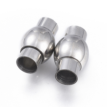 304 Stainless Steel Magnetic Clasps with Glue-in Ends, Column, Stainless Steel Color, 18.5~19x10.5x10.5mm, Hole: 6mm