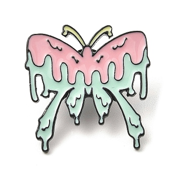 Black Alloy Brooches, Butterfly Enamel Pins for Women, Pink, 30x29x2mm