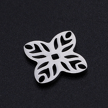 201 Stainless Steel Filigree Joiners Links, Laser Cut, Flower, Stainless Steel Color, 14x14x1mm