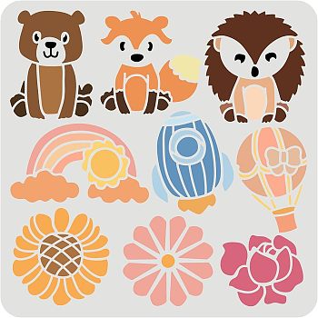 Large Plastic Reusable Drawing Painting Stencils Templates, for Painting on Scrapbook Fabric Tiles Floor Furniture Wood, Square, Plant & Animal Pattern, 300x300mm