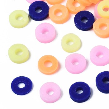 Handmade Polymer Clay Beads, Heishi Beads, Disc/Flat Round, Mixed Color, 4x0.5~1.5mm, Hole: 1.5mm, about 66600pcs/1000g