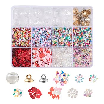 DIY Globe Ball Wish Bottle Pendant Making Kit, Including Plastic Paillette/Sequins Beads, Polymer Clay Cabochons, Glass Seed Beads, Round Glass Bottles, Plastic Bead Cap Pendant Bails, Mixed Color, Glass Bottles: 12pcs/box