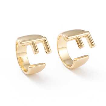 Brass Cuff Rings, Open Rings, Long-Lasting Plated, Real 18K Gold Plated, Letter.F, Size 6, 17mm