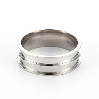 201 Stainless Steel Ring Core Blank for Inlay Jewelry Making, Double Channel Beveled Edge Ring, Stainless Steel Color, Size 12, Inner Diameter: 22mm