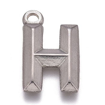 304 Stainless Steel Pendants, Alphabet, Letter.H, 16x10x2mm, Hole: 1.5mm