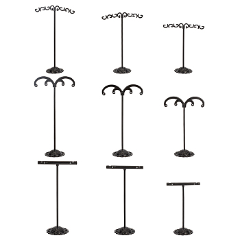 3 Sets 3 Style T Bar Iron Earring Displays Sets, Bean Sprout Shape Earrings Display Stand, Mixed Color, 1 set/style