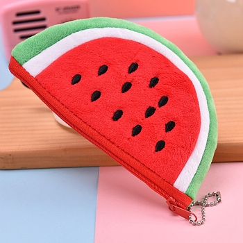 Fruit Pattern Plush Wallet Pocket, Coin Purse with Zipper, Mini Pouch Purse, Watermelon Pattern, 14x9x1cm