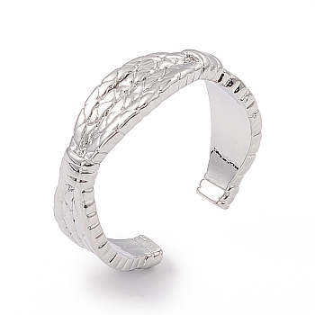 Brass Twist Rope Open Cuff Ring for Women, Platinum, Inner Diameter: 17.6mm