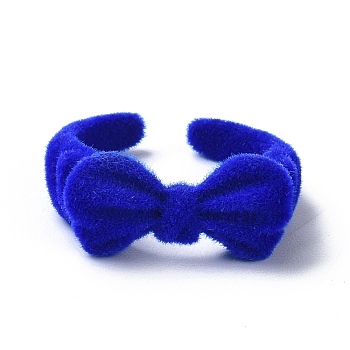 Bowknot Flocky Cuff Rings, Alloy Open Ring, Blue, US Size 6 3/4(17.1mm)